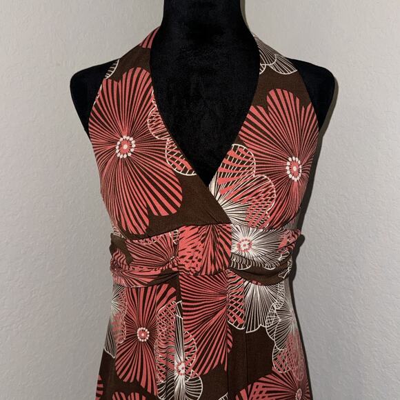 Speechless Halter Dress Women's Large Brown Pink Floral Empire Waist Y2K 2000s - Picture 4 of 7